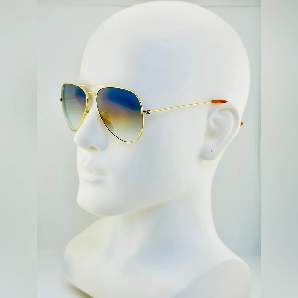 Ray-Ban Aviator Sunglasses RB3025 Blue Gradient Crystal Lens Gold Frame UNISEX! - Picture 4 of 15